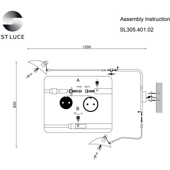 SL305.401.02 Светильник настенный ST-Luce Черный/Черный, Белый E27 2*60W SPRUZZO