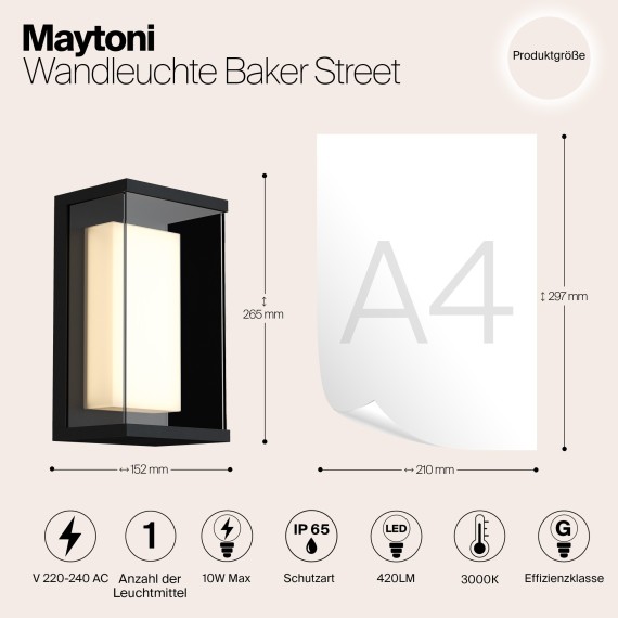 Уличный настенный светильник Maytoni O021WL-L10B4K Baker Street IP65 светодиодный LED 10W