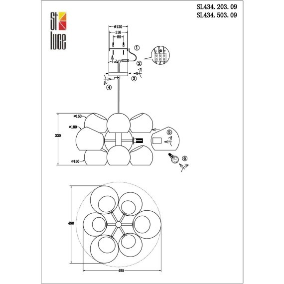 SL434.203.09 Люстра подвесная ST-Luce Латунь/Прозрачный E14 9*40W CALMARE