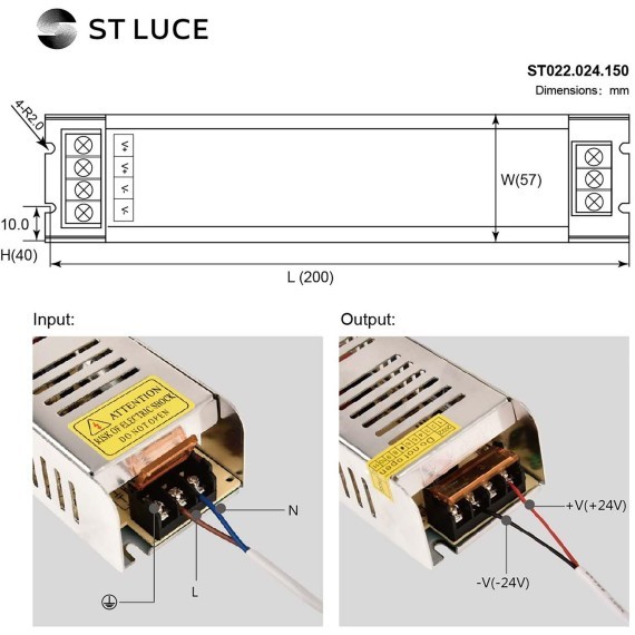 ST022.024.150 Блок питания для светодиодных лент (24V,150W, IP20, 6,25А) ST-Luce 