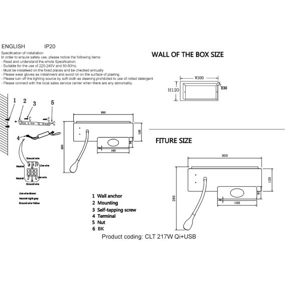 Бра Crystal Lux CLT 217W Qi+USB WH