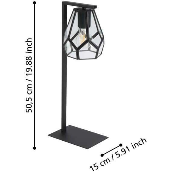 43646 Настольная лампа MARDYKE, 1Х40W, E27, L190, B150, H505, основание: B188, T128, сталь/стекло, ч