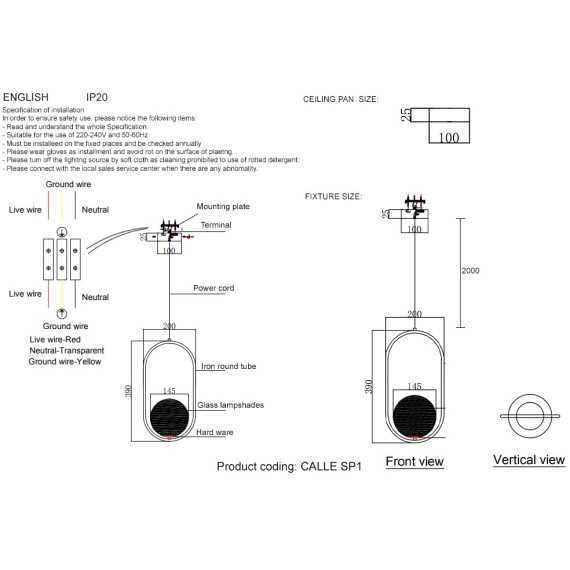 Светильник подвесной Crystal Lux CALLE SP1 BRASS