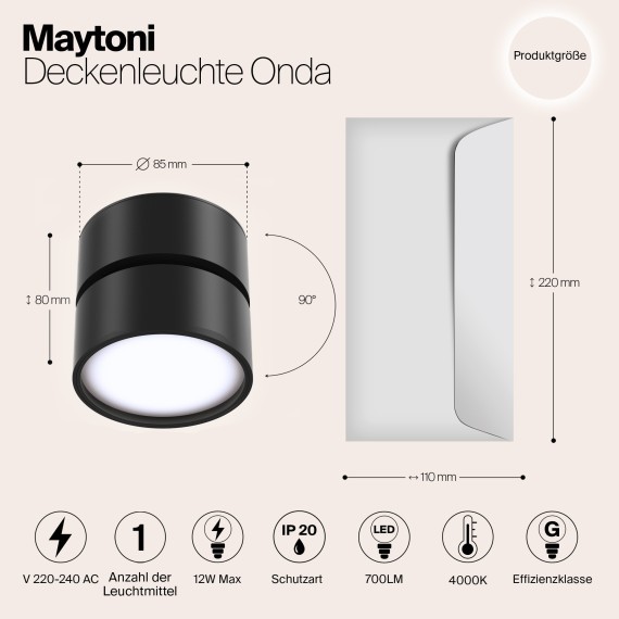 Накладной потолочный светильник Maytoni C024CL-L12B4K ONDA светодиодный LED 12W