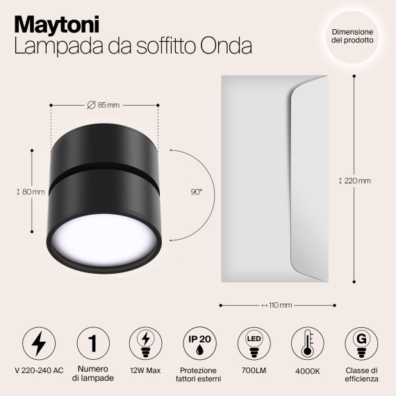 Накладной потолочный светильник Maytoni C024CL-L12B4K ONDA светодиодный LED 12W