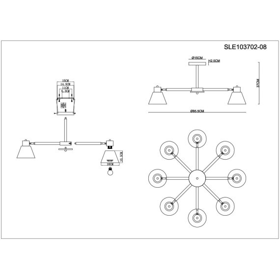 SLE103702-08 Светильник потолочный Светлое дерево, Белый/Белый E27 8*60W BUVE