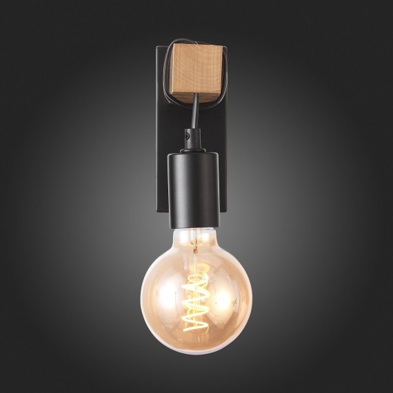 SL1142.401.01 Светильник настенный Черный, Светлое дерево E27 1*60W BAGETTI