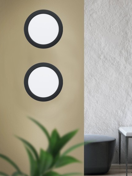 99212 Светодиодный встраиваемый светильник FUEVA 5, 11W (LED), ?166, ET26, IP44, 1350lm, 3000K, сталь, черный