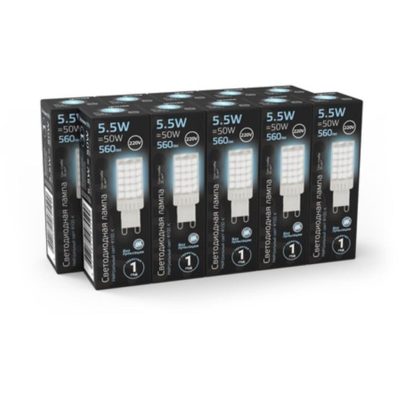 107009206 Лампа Gauss G9 AC185-265V 5,5W 560lm 4100K керамика LED 1/10/200