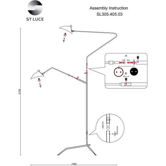 SL305.405.03 Торшер ST-Luce Черный/Черный, Белый E27 3*60W SPRUZZO