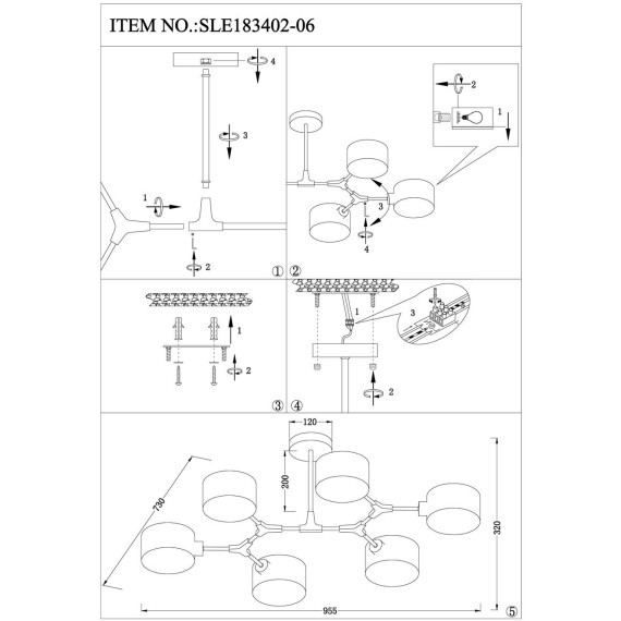 SLE183402-06 Светильник потолочный Черный/Черный E14 6*60W GIMENTO