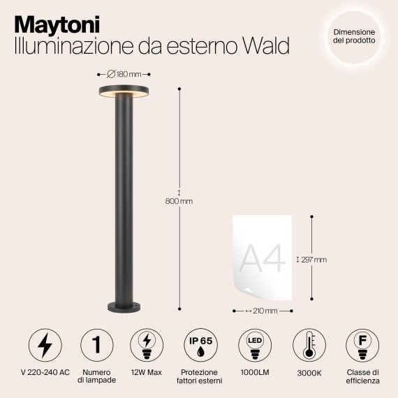 Уличный наземный светильник Maytoni O420FL-L12GF1 Wald IP65 светодиодный LED 12W