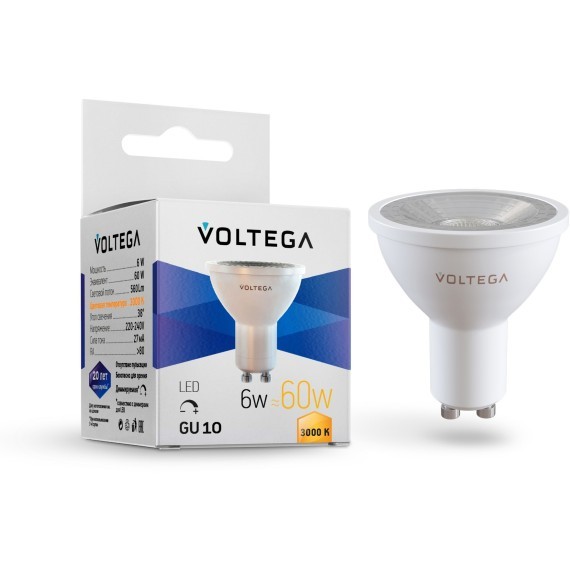Светодиодная лампа Voltega Simple MR16 6W 3000K 38° GU10 DIM 7251