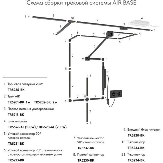 Комплект торцевых заглушек (2 шт.) для треков Air, серия Base, пластик, чёрный