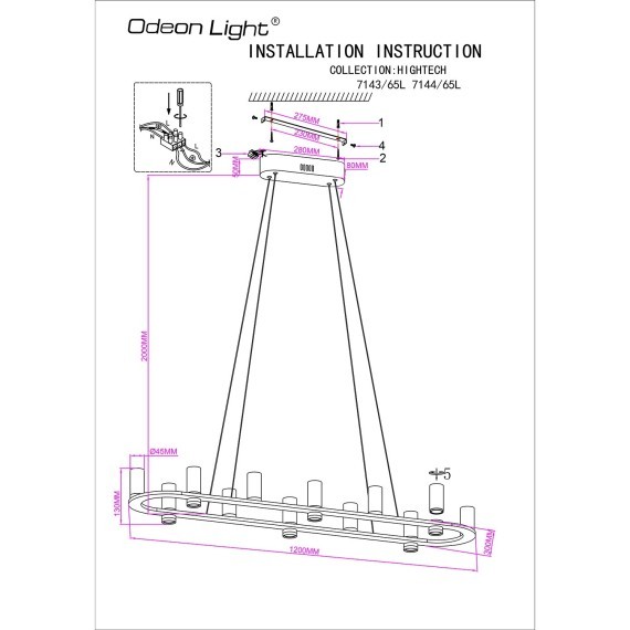 Подвесной светильник IP20 LED 69W 3830Лм 3000K 180° DEFANCE 7143/65L