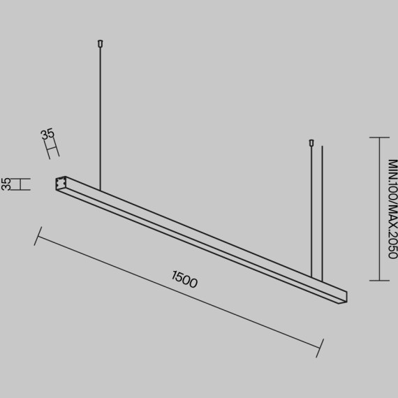 LL312005 Линейный светильник подвесной серебрянный 150см 3000K 35x35 30Вт