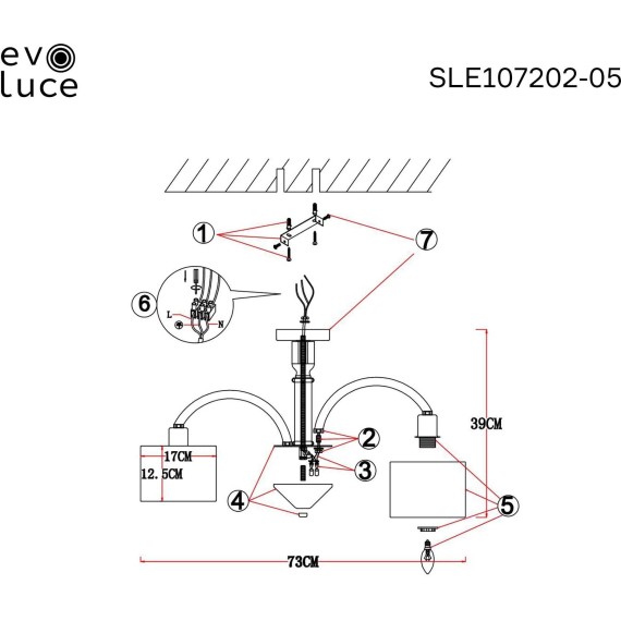 SLE107202-05 Светильник потолочный Хром/Светло-серый E14 5*40W SNERE