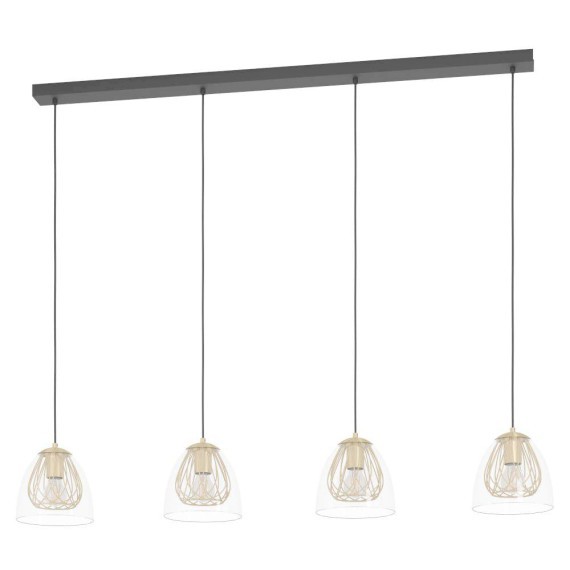 390038 EGLO JAZMINIA Люстра потолочная с 4 лампами E27 160Вт, стекло прозрачное, латунь