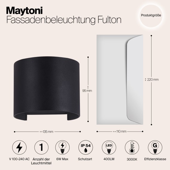 Уличный настенный светильник Maytoni O573WL-L6B Fulton IP54 светодиодный LED 6W