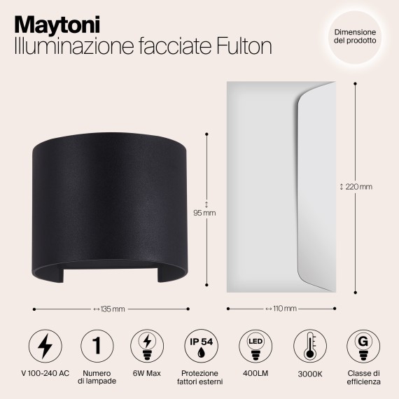 Уличный настенный светильник Maytoni O573WL-L6B Fulton IP54 светодиодный LED 6W