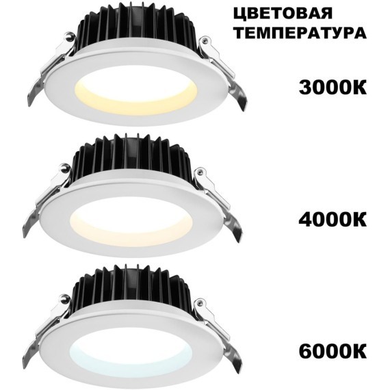 Светильник встраиваемый с переключателем цветовой температуры IP44 LED 10W 3000К\4000К\6000К Novotech DRUM 359413