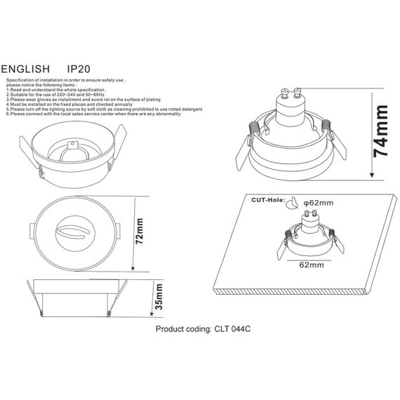 Светильник встраиваемый Crystal Lux CLT 044C CH