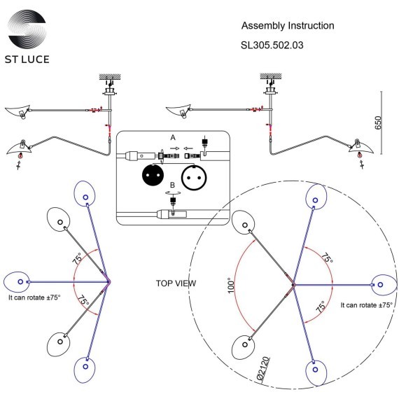 SL305.502.03 Люстра потолочная ST-Luce Белый/Белый E27 3*60W SPRUZZO