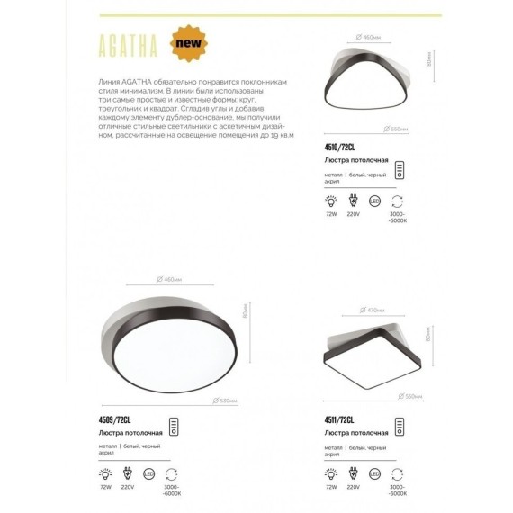 Потолочный светильник светодиодный с пультом Agatha 4510/72CL