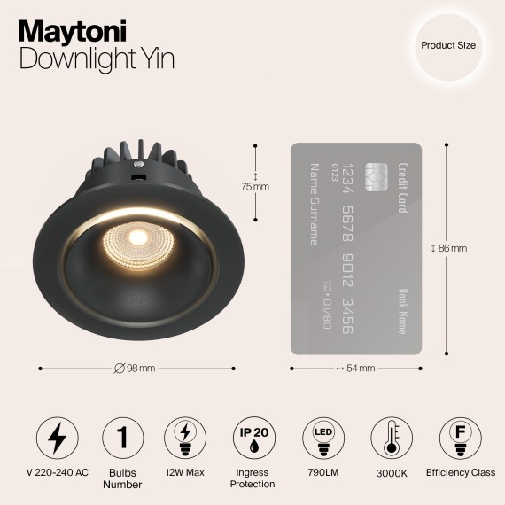 Встраиваемый светильник Maytoni DL031-2-L12B Yin светодиодный LED 12W