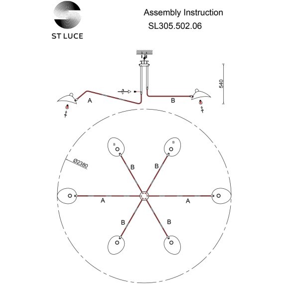 SL305.502.06 Люстра потолочная ST-Luce Белый/Белый E27 6*60W SPRUZZO
