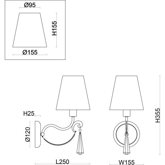 Бра Freya FR2019WL-01BS Madeline под лампу 1xE14 40W