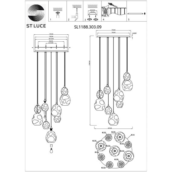 SL1188.303.09 Люстра подвесная ST-Luce Латунь/Коньячный E14/E27 5+4*40W IDESIA