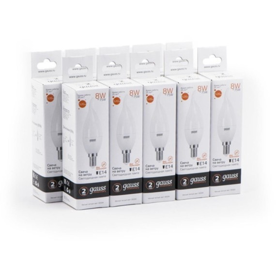 34118 Лампа Gauss Elementary Свеча на ветру 8W 520lm 3000K Е14 LED 1/10/50