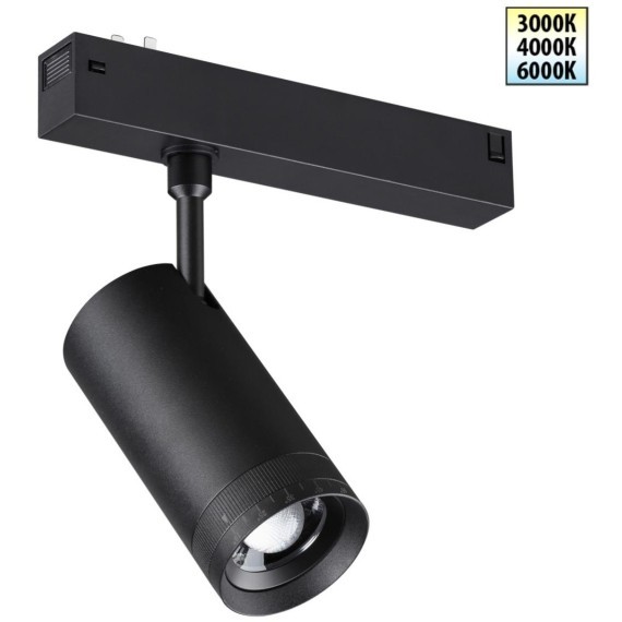 359961 Черный трековый спот с изм. углом рассеивания света 15-55° и перекл. цв. температуры 3000;4000;6000К 220В 15Вт 830Лм CRI90 Novotech VECTOR