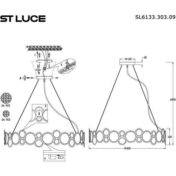 SL6133.303.09 Светильник подвесной ST-Luce Латунь/Прозрачный G9 9*5W 4000K SWATCH
