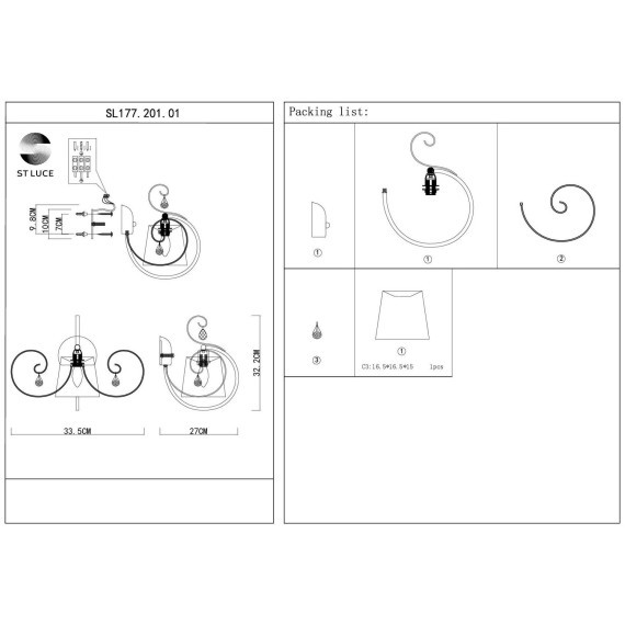 SL177.201.01 Светильник настенный Золотистый/Белый E14 1*40W AZZURRO