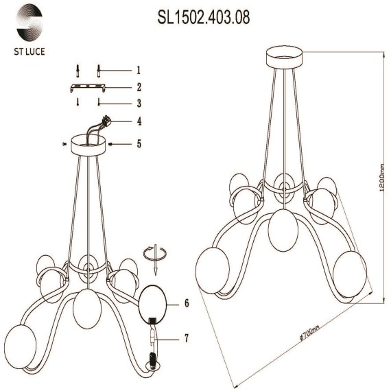 SL1502.403.08 Светильник подвесной ST-Luce Черный/Белый G9 8*5W LEGATEZZA