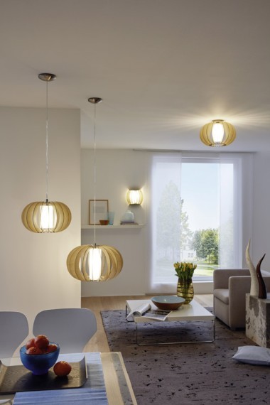 95598 STELLATO 1 Потолочный светильник с абажуром из дерева, белый, никель, L580, W55, H55, 1xE27, 60Вт