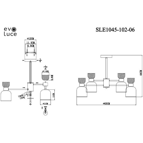 SLE1045-102-06 Светильник потолочный Хром/Белый,  Дымчатый E14 6*40W VENTO