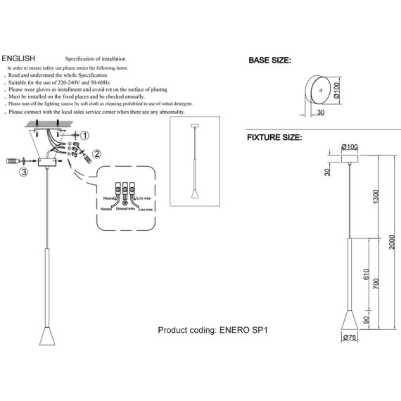 Светильник подвесной Crystal Lux ENERO SP1 BLACK