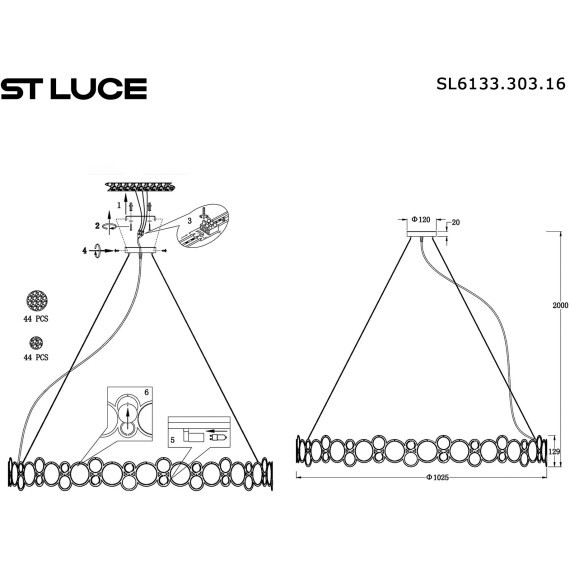 SL6133.303.16 Светильник подвесной ST-Luce Латунь/Прозрачный G9 16*5W 4000K SWATCH