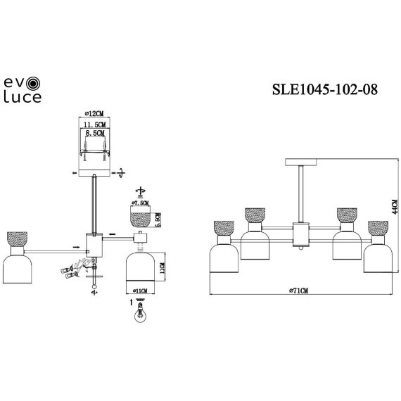 SLE1045-102-08 Светильник потолочный Хром/Белый,  Дымчатый E14 8*40W VENTO