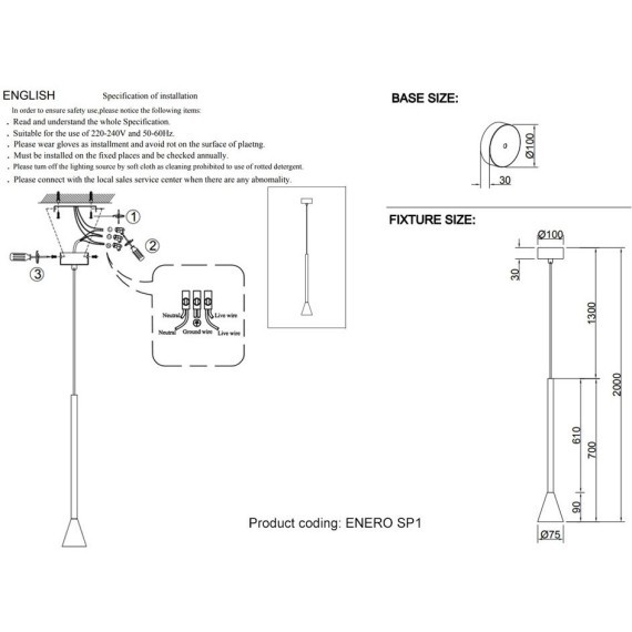 Светильник подвесной Crystal Lux ENERO SP1 BRASS