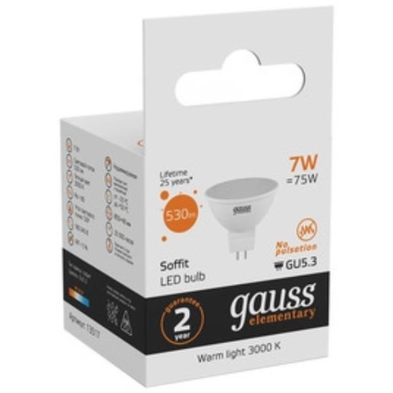 13517 Лампа Gauss LED Elementary MR16 GU5.3 7W 530lm 3000K 1/10/100
