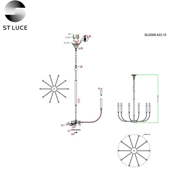 SLD008.423.10 Люстра подвесная ST-Luce Латунь, Черный E14 10*40W LAMDARIO