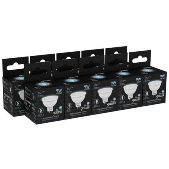 101505209 Лампа Gauss MR16 9W 830lm 4100K GU5.3 LED 1/10/100