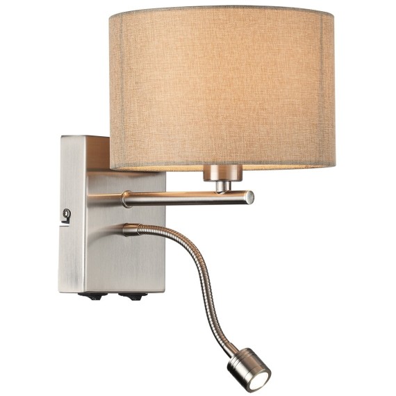 8250/2W MODERNI LN25 000  никель/бежевый, металл/текстиль бра Е14 40W+ LED 3W 4000K 220V NIKKI