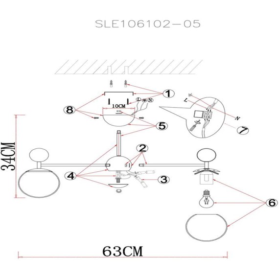 SLE106102-05 Светильник потолочный Хром/Белый E27 5*60W PECHIO