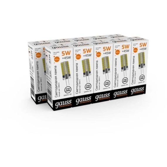 18015 Лампа Gauss Elementary G4 AC210-240V 5W 400lm 3000K силикон LED 1/20/200