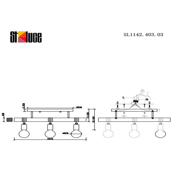 SL1142.403.03 Светильник подвесной Черный, Светлое дерево E27 3*60W BAGETTI